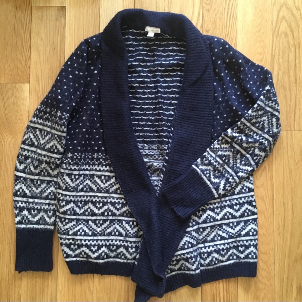 Gap knit wool blend blue pattern cardigan sweater